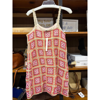 Aqua Pink and Orange Crochet Granny Square Tank Dress