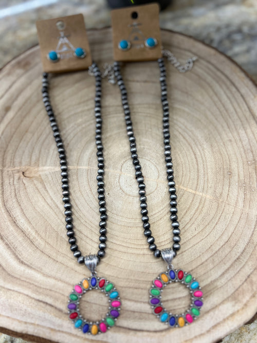 Multi-Color Stone Circle Necklace