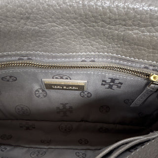 Tory Burch taupe Gray Small Pebbled Logo Crossbody Bag