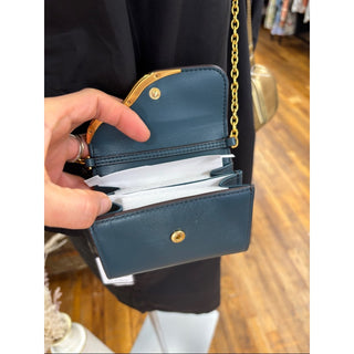 Donna Karan Teal Crossbody Chain Wallet card holder with Gold Accent