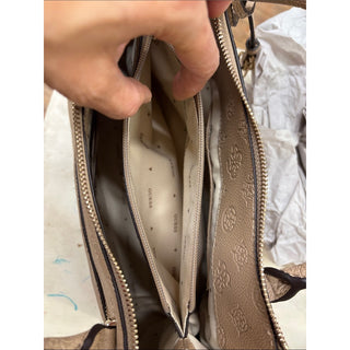 GUESS Ella girlfriend Beige Embossed Logo Satchel bag