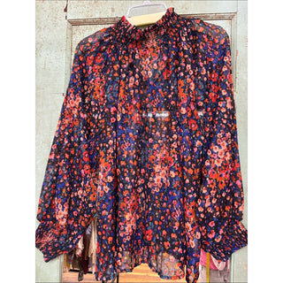 Aqua Floral Long-Sleeve Blouse Multi color