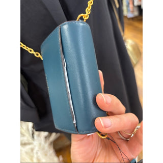 Donna Karan Teal Crossbody Chain Wallet card holder with Gold Accent