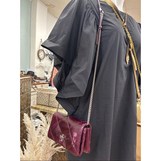 Tory Burch Quilted Burgundy Shoulder Bag with Silver Chain