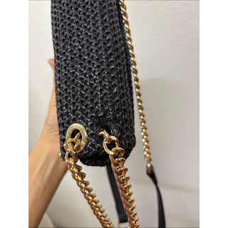 INC Black Woven Shoulder Bag with Gold Studs