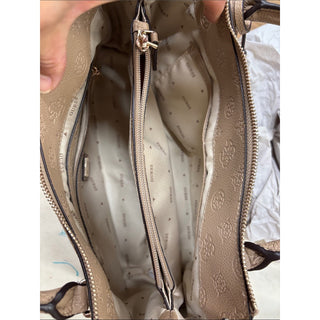 GUESS Ella girlfriend Beige Embossed Logo Satchel bag