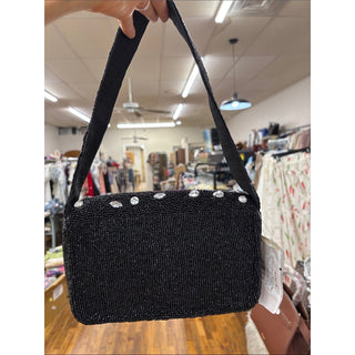 On 34th Black Beaded Crystal-Embellished Evening Clutch