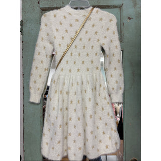 Rare edition Girls' Star Sweater cream Dress with Gold Stars purse