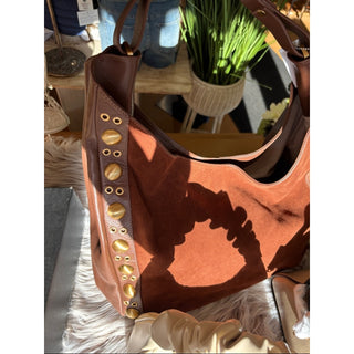 Arezzo Brown Suede and Leather Hobo Bag with Gold Accents