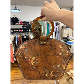 Patricia Nash Brown Floral Map-Print Dome Handbag