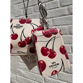 Coach Cherry Print Card Holder with zipper top