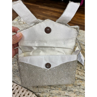 On 34th Silver Beaded Bow-Accent Wristlet Evening Bag