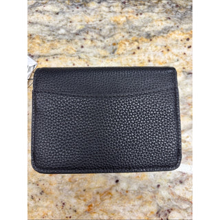 Pebbled Black Leather Wallet with Gold Bow Accent
