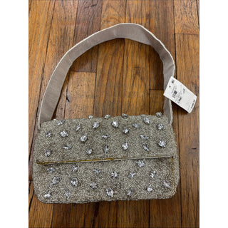 On 34th Embellished Ivory Evening Clutch with Crystal Beading