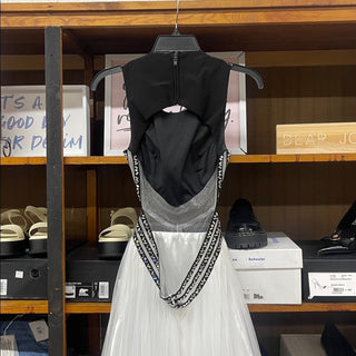 Blondie Black White Prom Dress Gown with diamonds-lisa#7