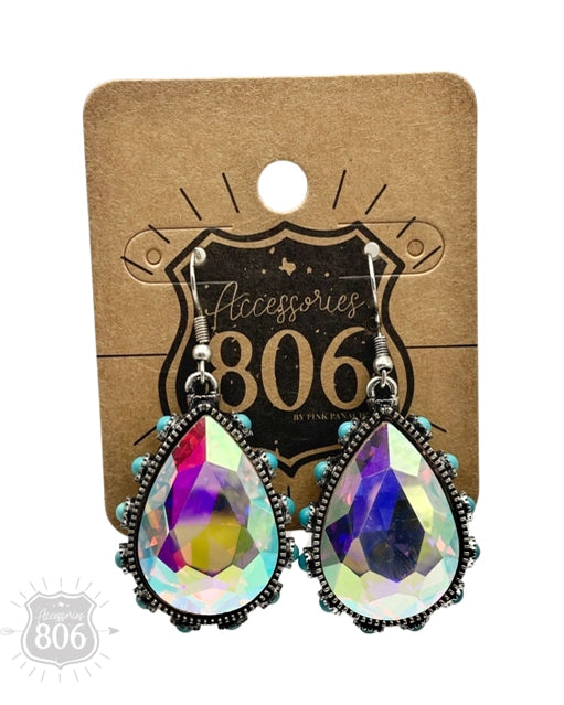 Teardrop Rhinestone Earring with Turquoise Bead Studs