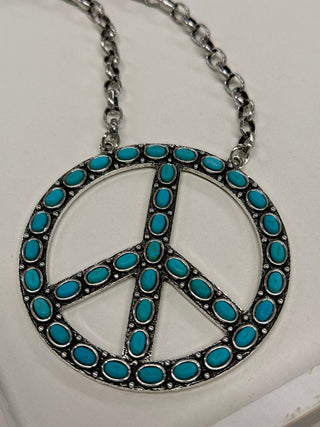 Large Turquoise Peace Sign Necklace