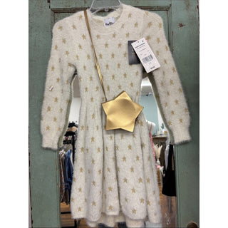 Rare edition Girls' Star Sweater cream Dress with Gold Stars purse