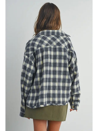Navy Plaid Shirt Jacket