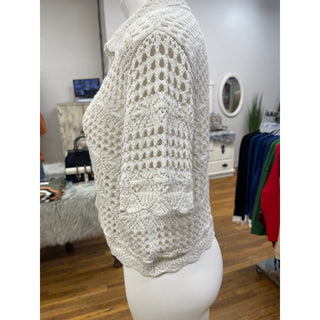 Aqua Cream Crochet Knit Shirt Size S