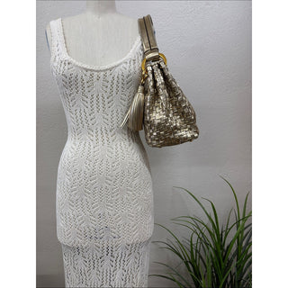 Donna Karan glenwood Metallic woven small Gold Shoulder Bag
