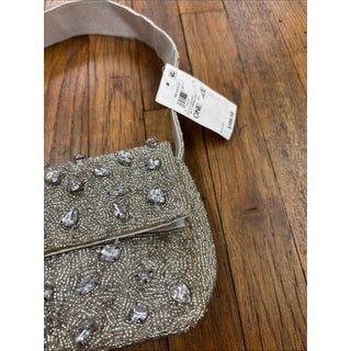 On 34th Embellished Ivory Evening Clutch with Crystal Beading
