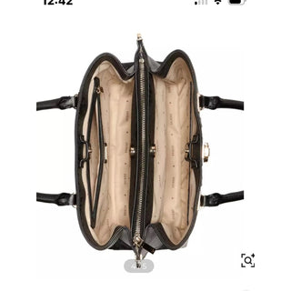 GUESS Black Signature Logo Satchel with Gold Hardware tote