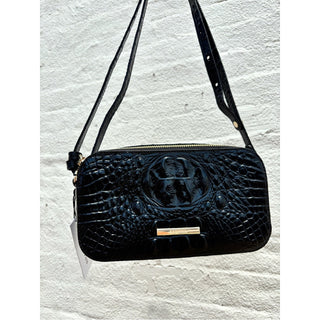 Brahmin Black Danica Croc-Embossed Crossbody Bag