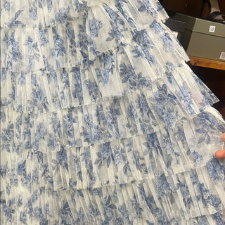B smart Blue and White Ruffled Tie-Shoulder Maxi Dress size 0-lisa#3