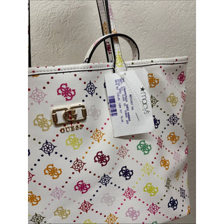 Guess White Tote with Multicolor Logo Print