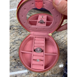 Old trend leather peach Round Coral Jewelry Case with Gold Stud