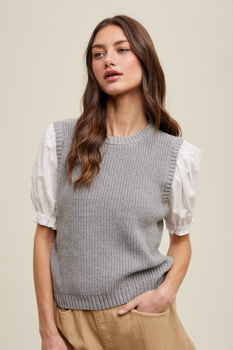 Twofer Puff Sleeve Sweater Blouse