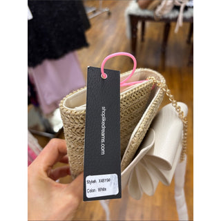 Like dreams Woven Straw Crossbody with Cream Bow Accent and Gold Chain