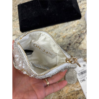 ON 34TH Beaded Silver Champagne Coin bag purse key chain bag charm