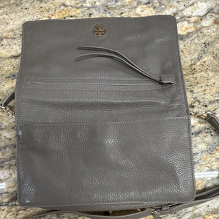 Tory Burch taupe Gray Small Pebbled Logo Crossbody Bag