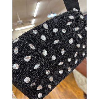 On 34th Black Beaded Crystal-Embellished Evening Clutch