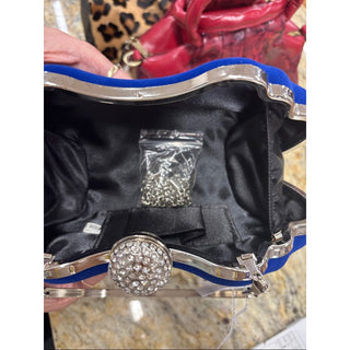 Elegant Royal Blue Velvet Evening Clutch with Rhinestone Kiss Lock