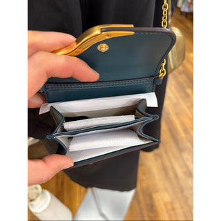 Donna Karan Teal Crossbody Chain Wallet card holder with Gold Accent