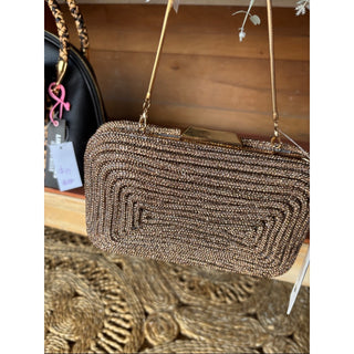 Aqua shireen rhinestone Clutch in Metallic Bronze