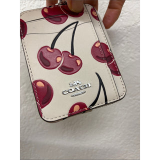 Coach Cherry Print Card Holder with zipper top