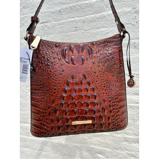 Brahmin Chestnut Croc-Embossed Leather Shoulder Bag