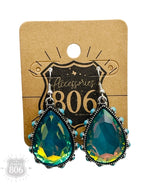 Teardrop Rhinestone Earring with Turquoise Bead Studs