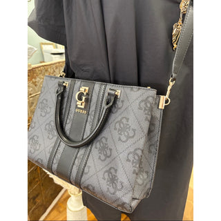 GUESS Black Signature Logo Satchel with Gold Hardware tote