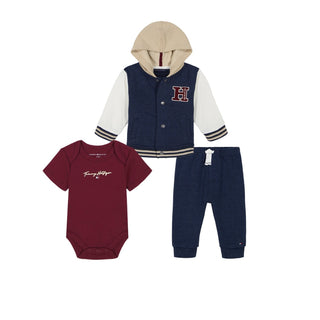 Tommy Hilfiger baby Boy Fleece Hooded Baseball Jacket Bodysuit 3-Piece Set 6-9 months