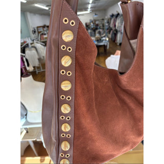 Arezzo Brown Suede and Leather Hobo Bag with Gold Accents