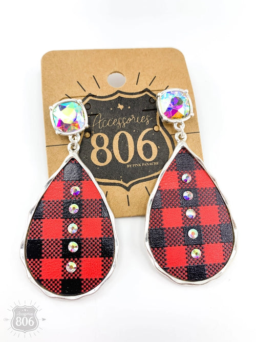 Buffalo Plaid Teardrop w/AB Post Earrings