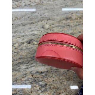 Old trend leather peach Round Coral Jewelry Case with Gold Stud