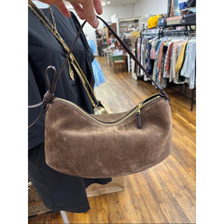 kate spade Brown Suede Crescent Shoulder Bag with Dark Brown Strap