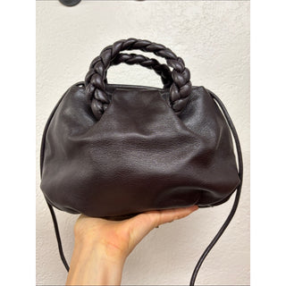 Hereu plaited handle leather bag Dark Brown