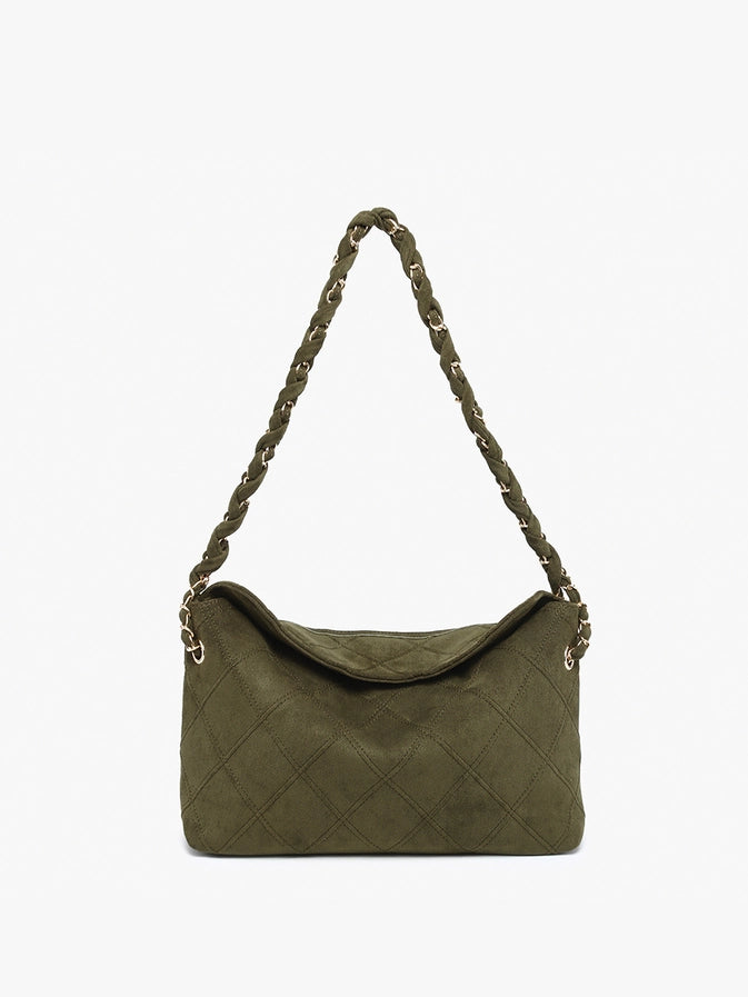 Dominique Faux Suede Quilted Shoulder Bag